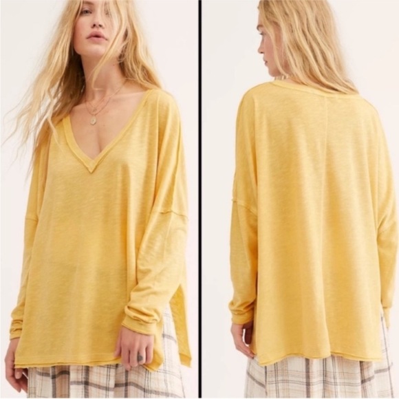 Free People Tops - NEW Free People Women's On My Mind V-Neck Long Sleeve Shirt Camel/Yellow Size M